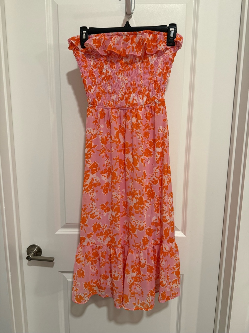 Sienna Sky Pink and Orange Floral Smocked Vacation Dress Size XS